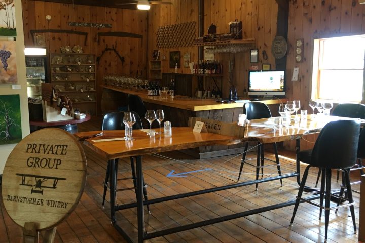 a dining room table in front of a store