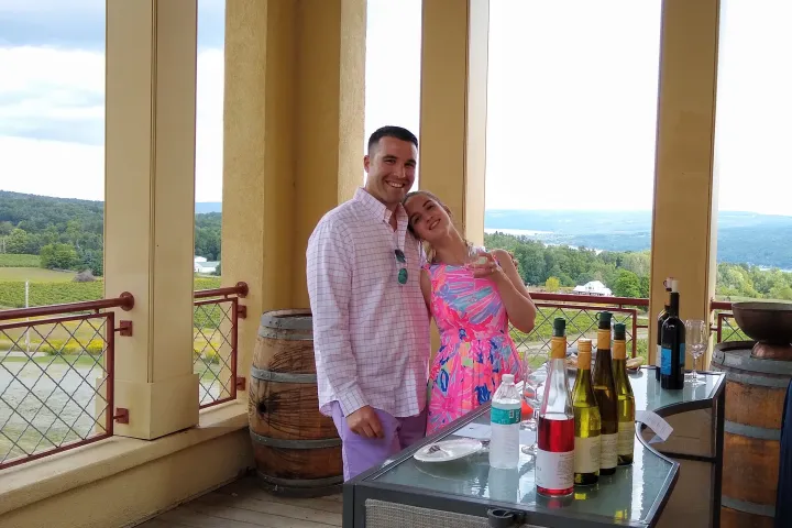 a woman standing in front of a building