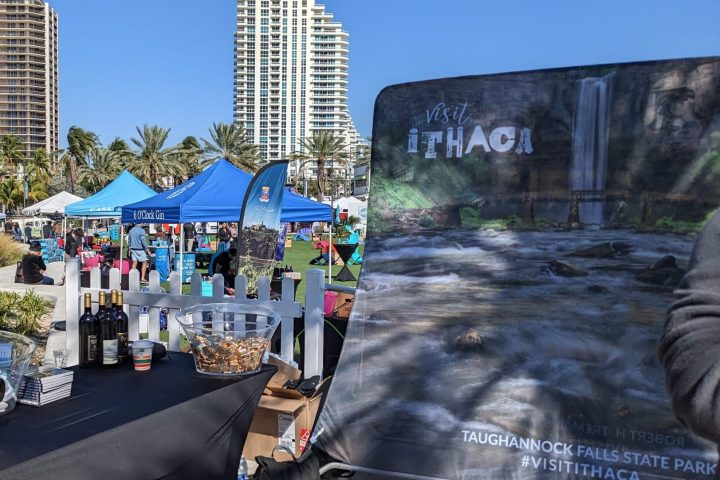 a group of people in a city