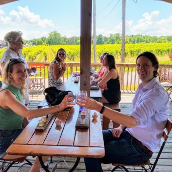 a group of people sitting at a table